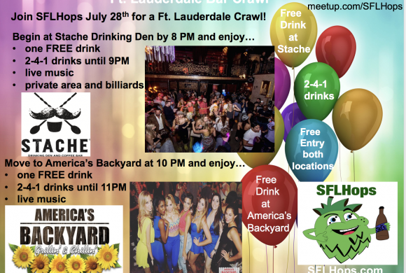 July 28 Ft Lauderdale Mini Bar Crawl, starting at Stache at 8PM